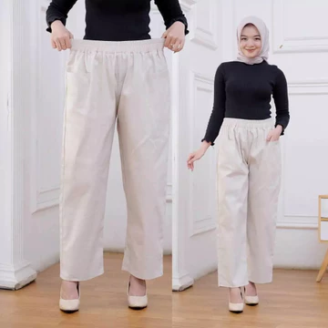 Kanaya Celana Kulot Panjang Wanita Korean Loong Pants Jumbo Bahan Katun Twill Pinggang Full