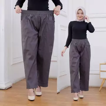 Kanaya Celana Kulot Panjang Wanita Korean Loong Pants Jumbo Bahan Katun Twill Pinggang Full