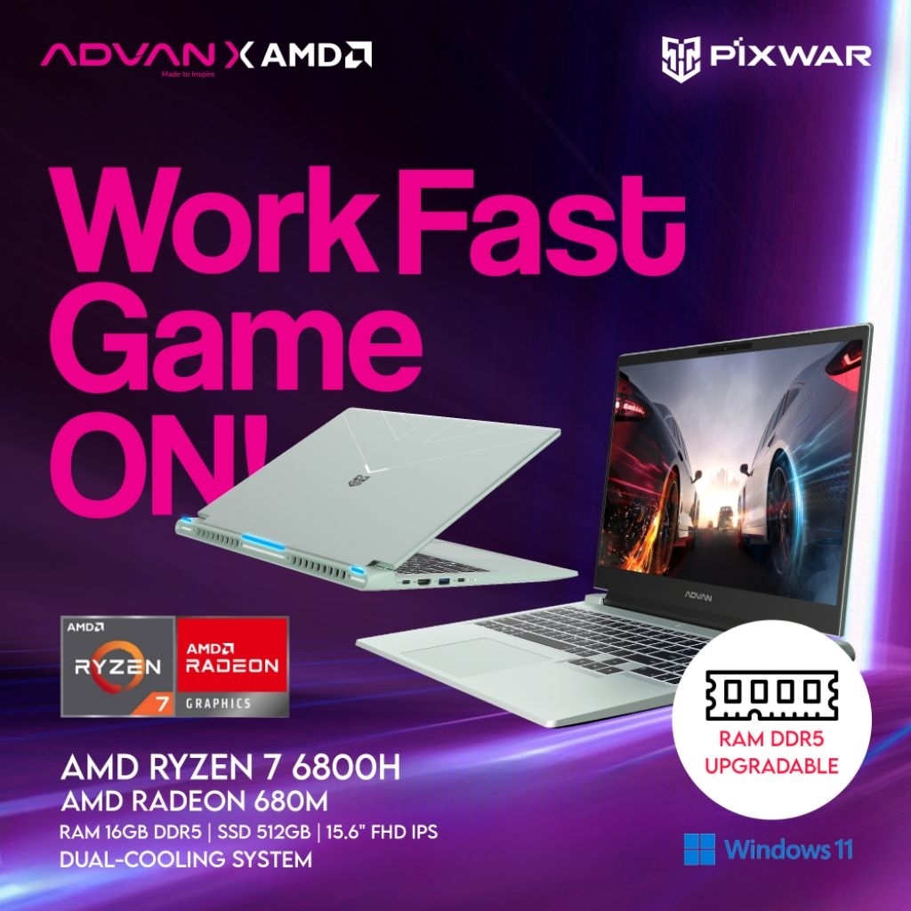 Jual Advan Pixwar AMD Ryzen 7 6800H AMD Radeon 680M 15,6 Inch FHD IPS ...