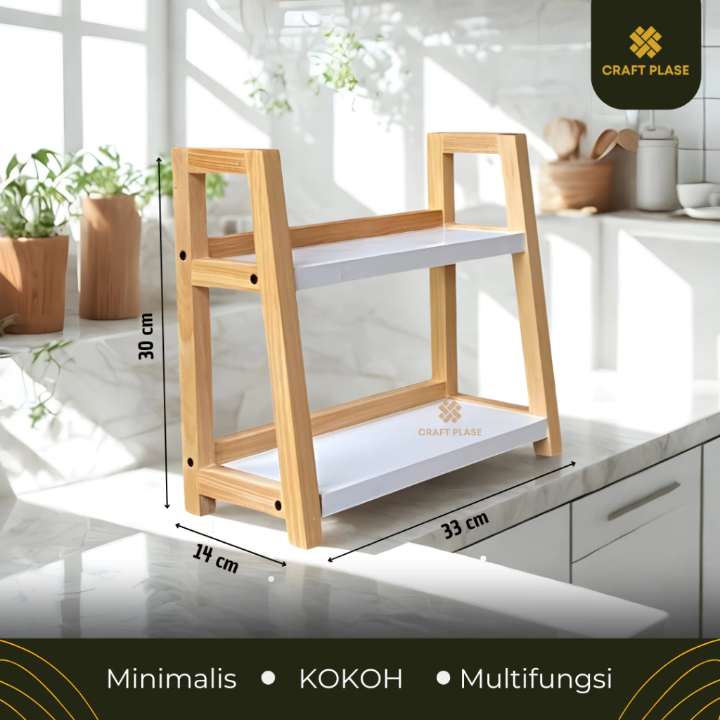 Rak Bumbu Dapur 2 Susun Kayu Pinus Minimalis Estetik Multifungsi Tempat Rempah Serbaguna | Rp35.000