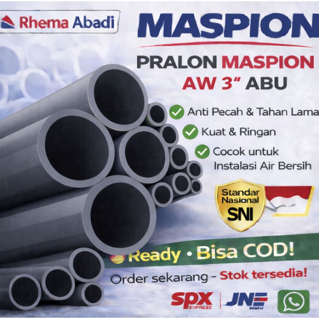 Jual PIPA AIR PRALON MASPION AW 3 INCH ABU (89 mm) PRALON 1, 2 dan 4 ...