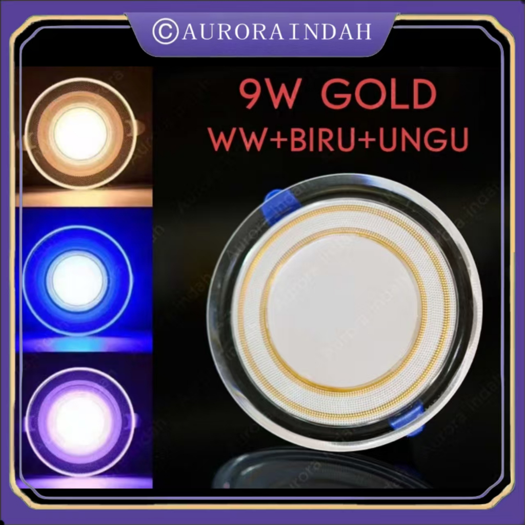 Lampu Downlight 9watt 3 Warna Kuning Biru Ungu (Putih+Kuning+WarmWhite)