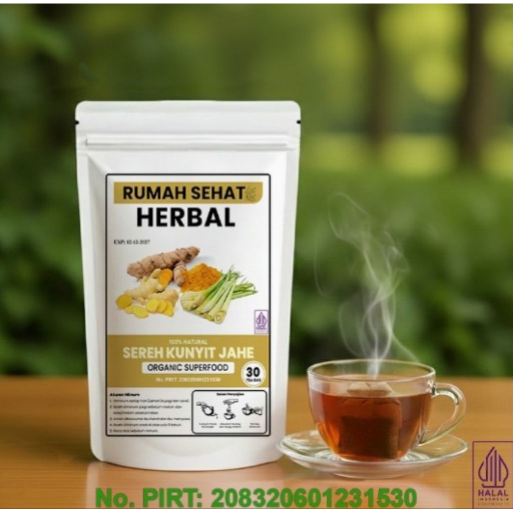 Teh Kunyit,jahe Serai/tumeric Ginger With Lemongrass Tea Herbal Isi 30 Celup - foto 2