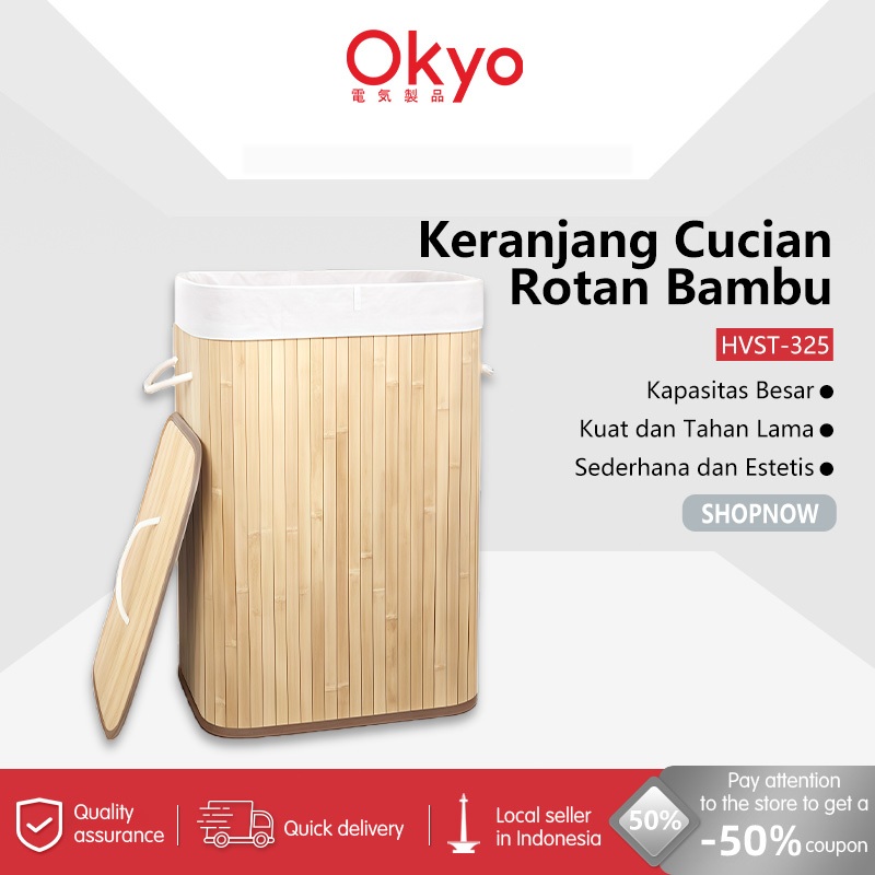 Jual Rotan Bambu Keranjang Cucian Laundry Basket 72L Keranjang Pakaian ...