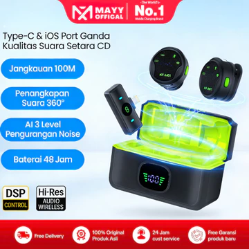 Mayy Official Id Magnetic 2Mic Wireless Clip On Microphone Mikrofon Lavalier HP Plug Play
