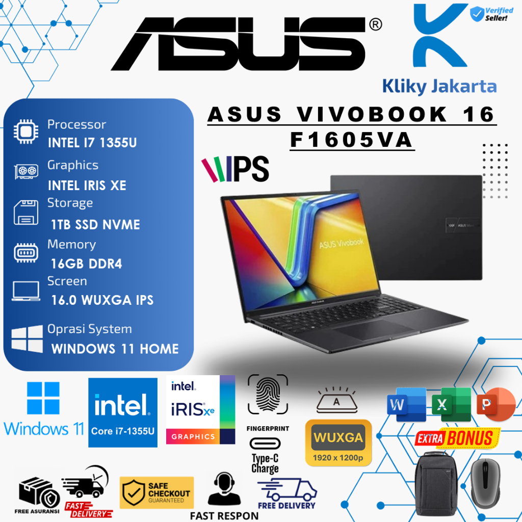 Jual Laptop Asus Vivobook 16 F1605VA ntel i7 1355U 16GB 1TB 16.0 Wuxga ...