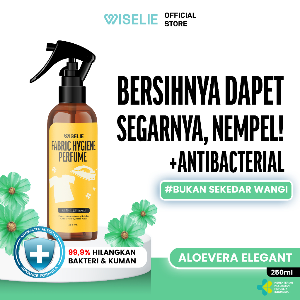 Wiselie Parfume Pewangi Pakaian Fabric Spray Formula Khusus Instan Rapi Memberikan Efek Segar Sepanjang Hari Usir Bau Tidak Sedap Dilengkapi Antibacterial Aman untuk Semua Jenis Kain Wangi Tahan Lama 100ml 250ml 1 Liter