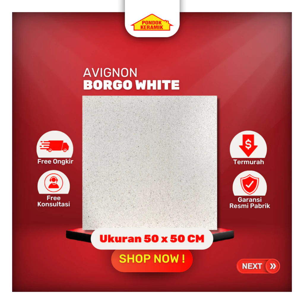 Keramik Lantai Teras 50x50 Borgo White Matt Warna Putih Permukaan Kasar