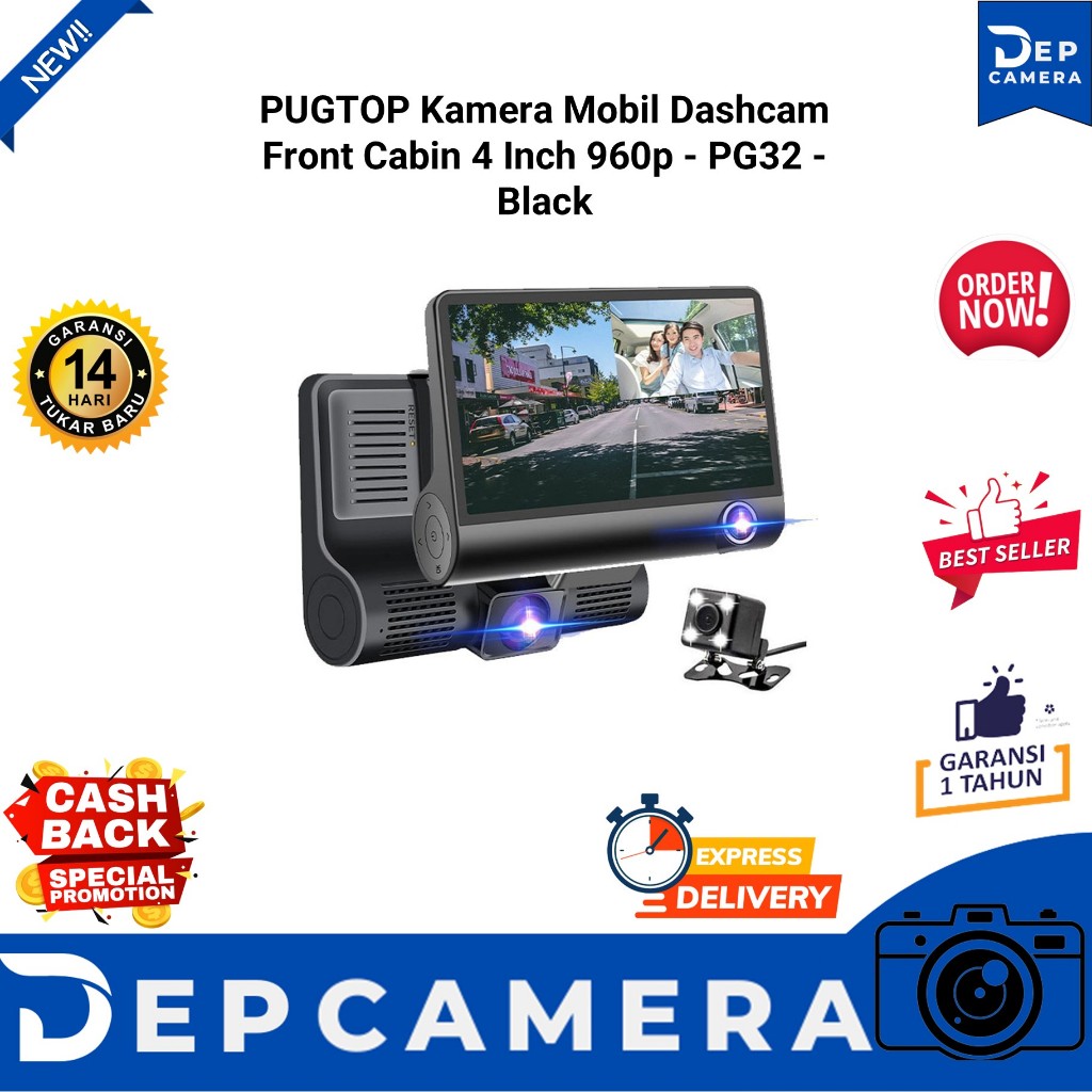 Jual PUGTOP Kamera Mobil Dashcam Front Cabin 4 Inch 960p - PG32 - Black ...