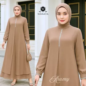 Arumy Gamis Trendy Muslim Model Ceruty Babydoll Full Puring Payet Swarovski Simple Elegan
