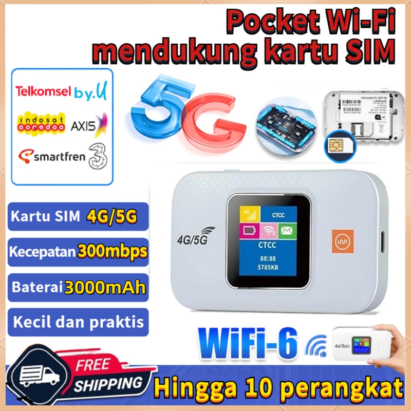Usb Modem 5G Lte Router WiFi Saku 300Mbps Hotspot Nirkabel Router Modem SIM Universal Buka kunci semua operator, Wi-Fi seluler berkecepatan tinggi 3000mAh