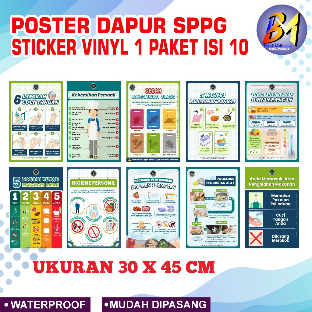 Jual PAKET POSTER STICKER VINYL DAPUR MBG ISI 10 / POSTER BADAN GIZI ...