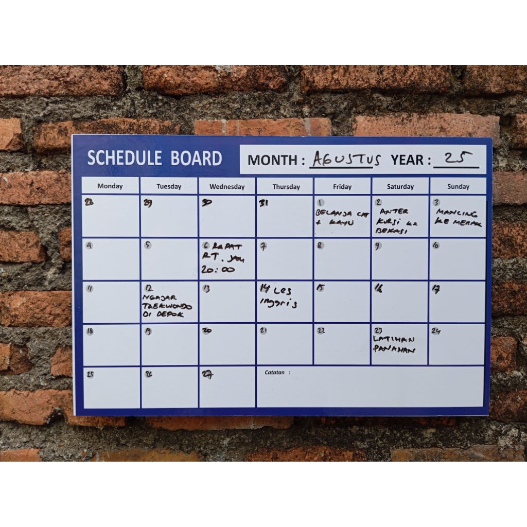 Jual SCHEDULE BOARD KALENDER PLANNER YEARLY MONTHLY WEEKLY CATATAN ...