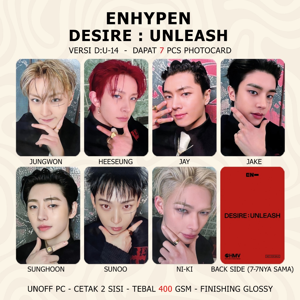 Jual (DAPAT 7 PCS) Photocard ENHYPEN DESIRE UNLEASH Unofficial PC