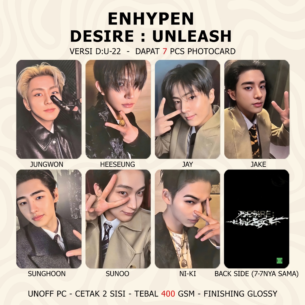 Jual (DAPAT 7 PCS) Photocard ENHYPEN DESIRE UNLEASH Unofficial PC