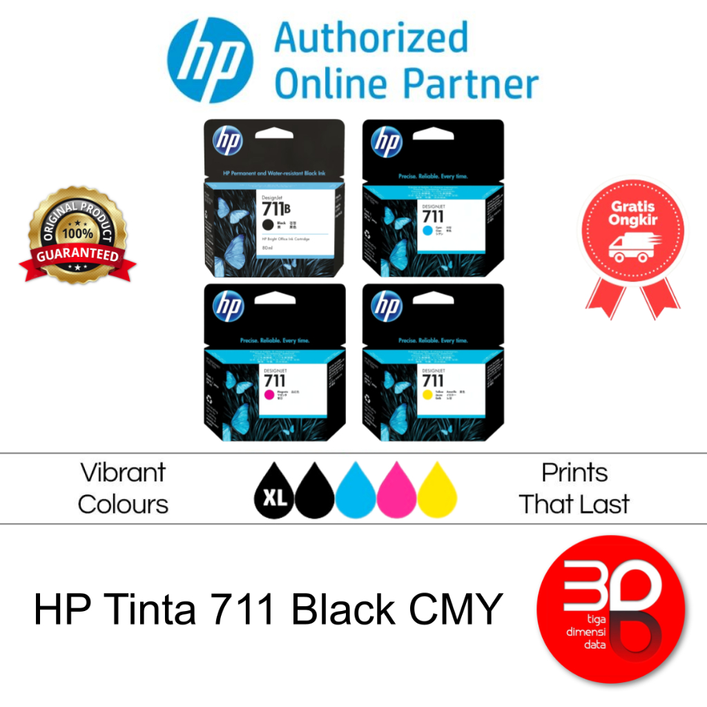 HP Tinta Printer 711 Black XL, Black, Cyan, Magenta, Yellow Original [3WX01A, 3WX00A, CZ130A, CZ131A, CZ132A]