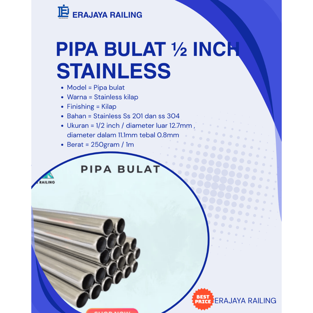 Jual Pipa stainless steel 1/2 inch Ss 201 Ss 304 untuk isi railing ...