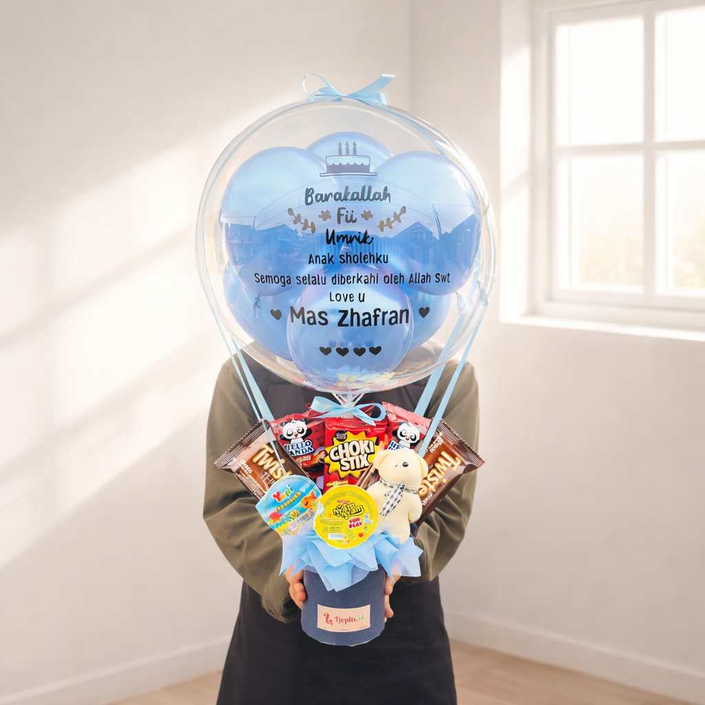 [BISA KIRIM HARI INI] Bucket Balon/Balon Ucapan/Bouquet Balon/Buket Balon Snack (Model B) untuk Wisuda/UlangTahun dll- tjeplis.id