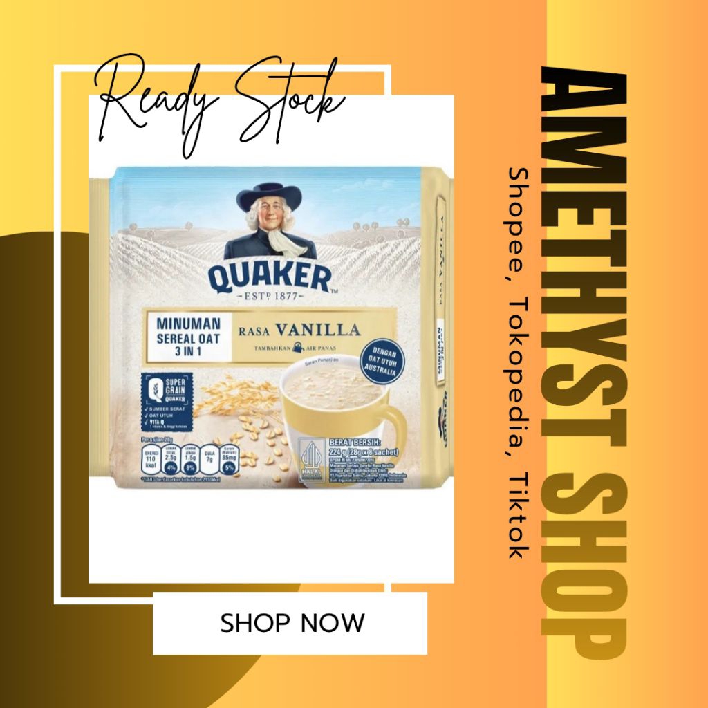 Jual [QUAKER] Minuman Oat 3 in 1 Rasa Vanilla Exp Mei 2026 | Shopee ...