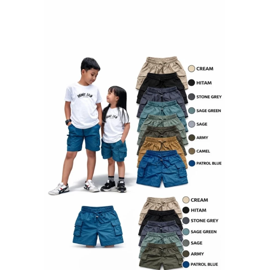 Celana Cargo Pendek Anak Unisex Dusky Crinkle