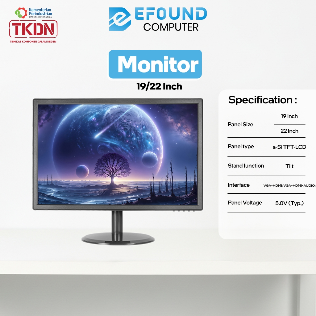 Jual eFound Monitor 19 / 22 Inch LED | VGA + HDMI | a-Si TFT-LCD ...