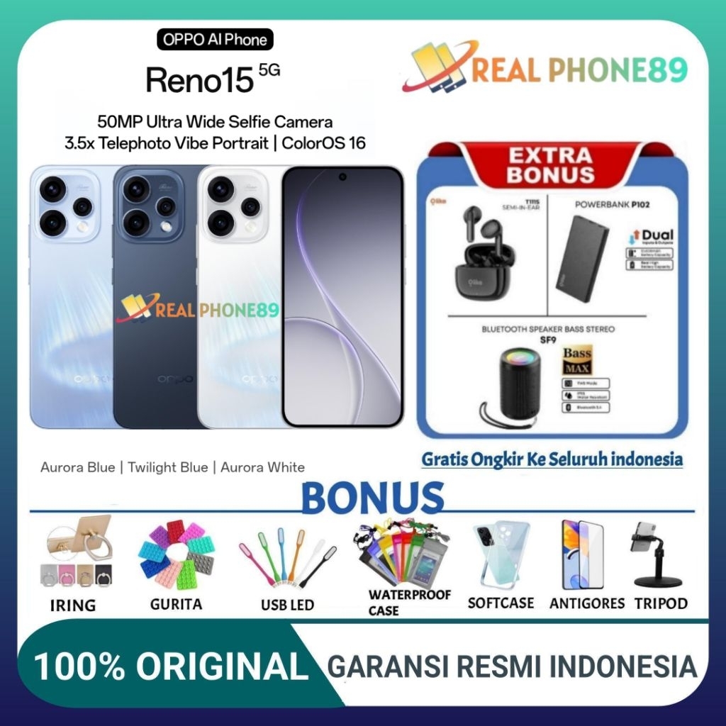 Jual OPPO RENO 15 5G 8GB+256GB | 12GB+256GB AMOLED 6.59