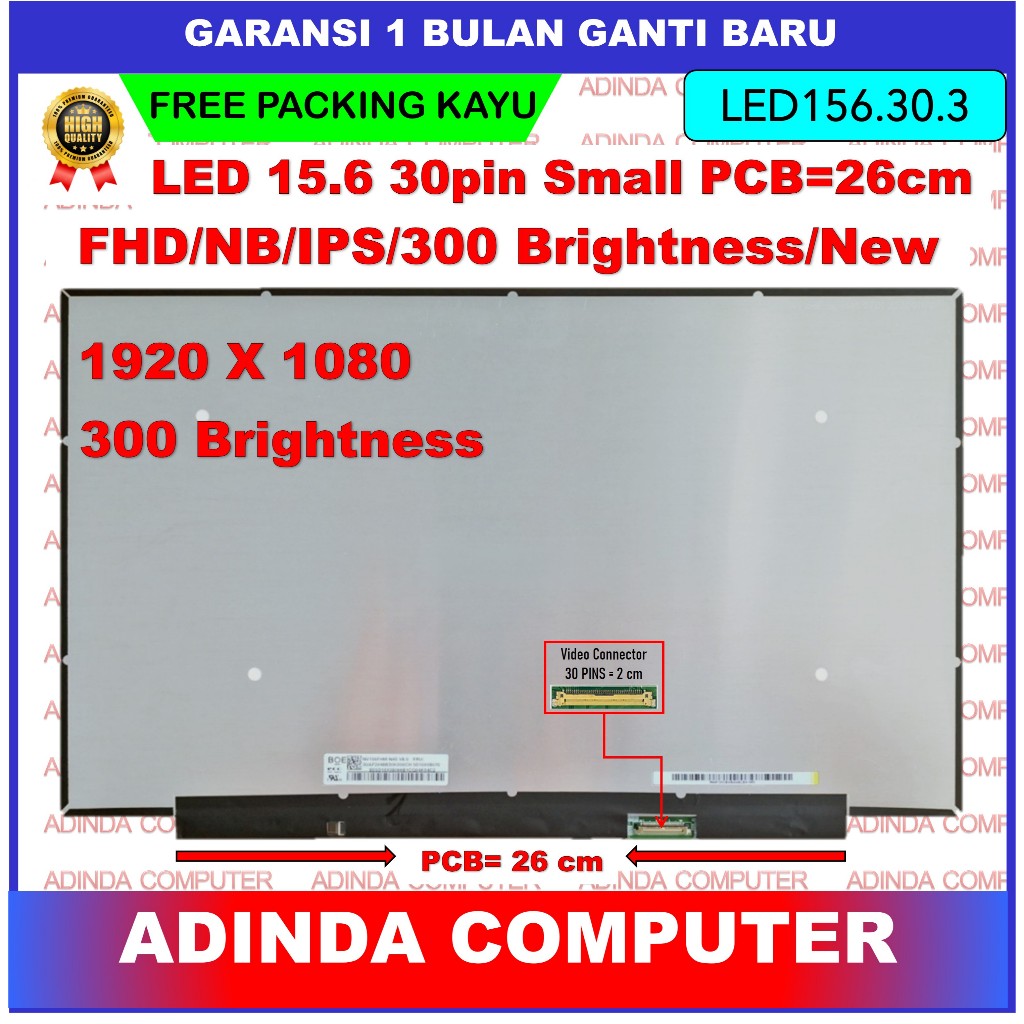 Jual LCD LED 15.6 15 Inch 30 Pin 30pin Small Narrow Full HD FHD IPS ...