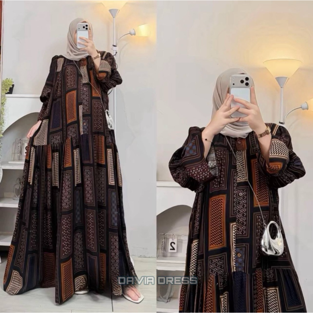 Gamis Rayon premium SMOCK motif terbaru | Raya dress motif kekinian best seller