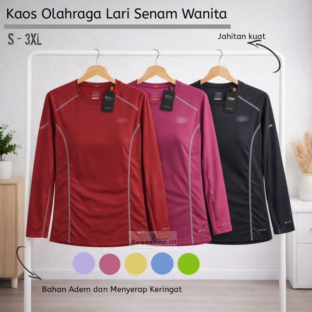 KAOS OLAHRAGA WANITA BAJU LARI RUNNING SENAM GYM LADIES LENGAN PANJANG DRIFIT PNKS THUMBHOLE