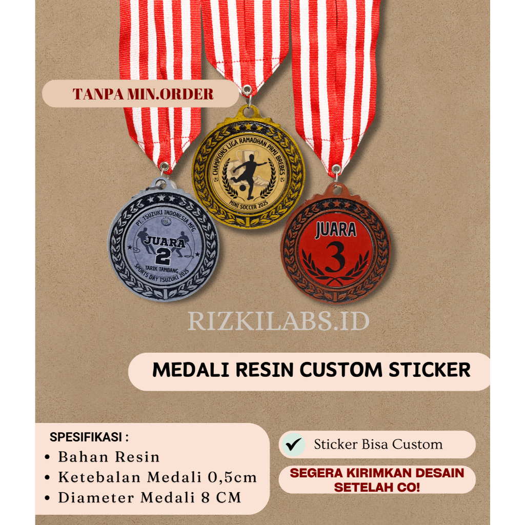 Jual Medali Resin Custom Satuan Hadiah Juara Tali Medali Emas Perak ...