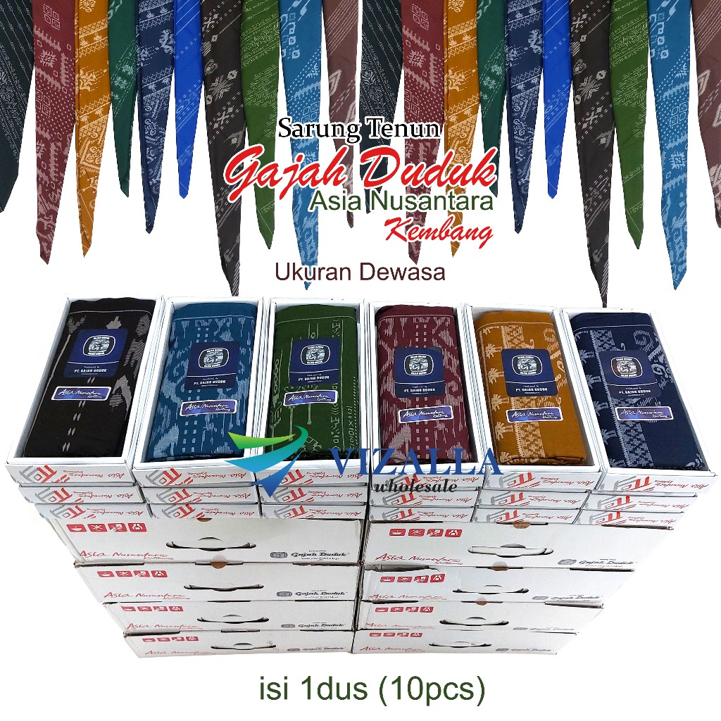 1 Dus [10pcs] Gajah Duduk Asia Nusantara Kembang Sarung Tenun Dewasa/ Sarung Katun Halus Lembut
