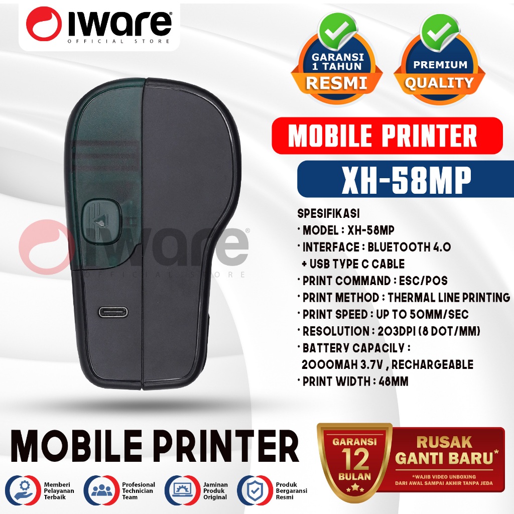 Jual Iware Mobile Printer Thermal Kasir Struk PPOB X-series XH-58MP ...