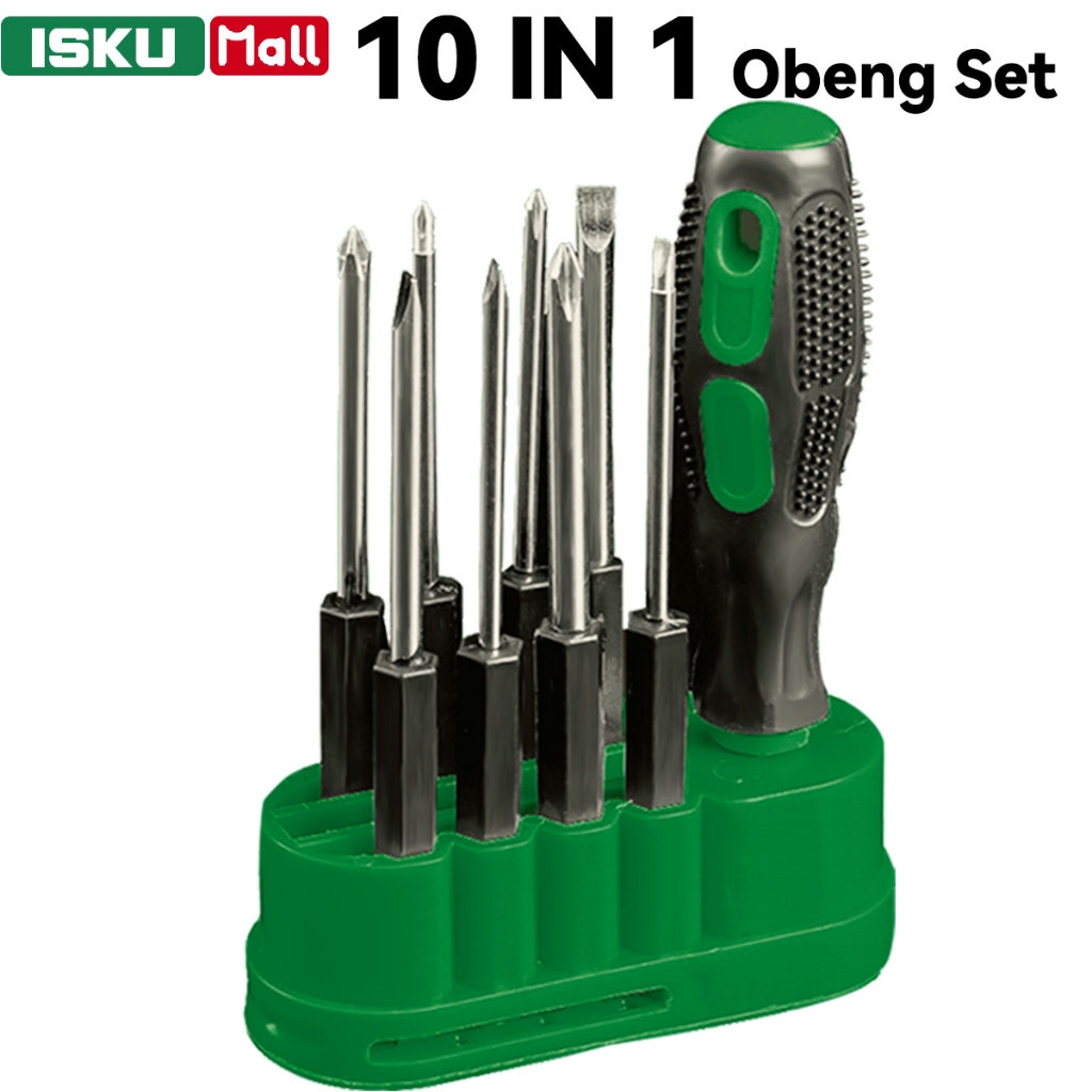 Jual ISKU Obeng Set 10 in 1 Magnetik Mini Serbaguna Obeng Plus Minus