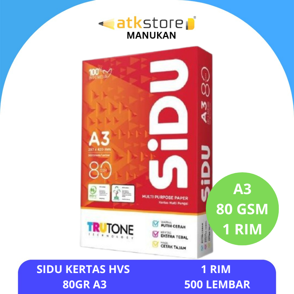 Jual [1 RIM] Sidu Kertas A3 80gr Copier 1 Rim (500 Lembar) Kertas Hvs ...