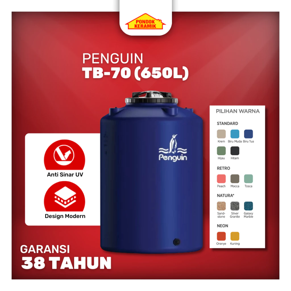 Penguin TB-70 650 Liter Toren Tandon Tangki Air General Tank Berbagai Warna
