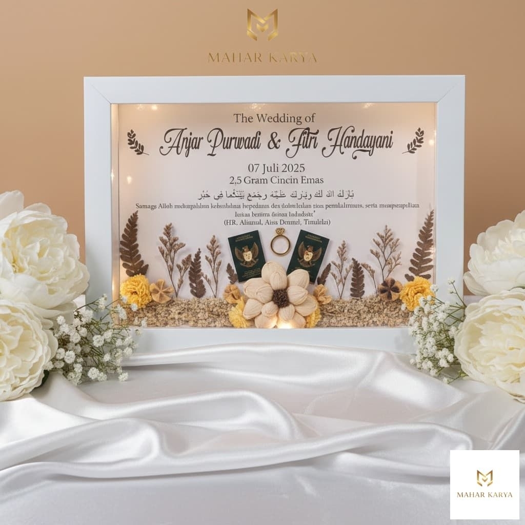 2-3 hari jadi 21x30 Mahar Pernikahan Custom Nama & Tanggal | Mahar Uang Frame Aesthetic | Siap Kirim