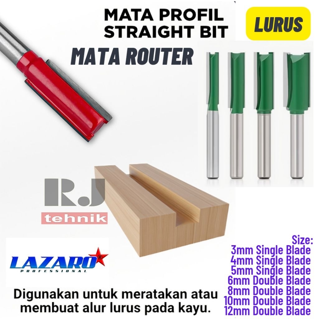 Jual Mata Profil Kayu Lurus Router Straight Bit 2 Mata Pisau Lazaro 3mm ...