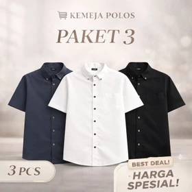 Kemeja Polos 3in1 Pria Slim Fit Casual Formal Ready Banyak Warna