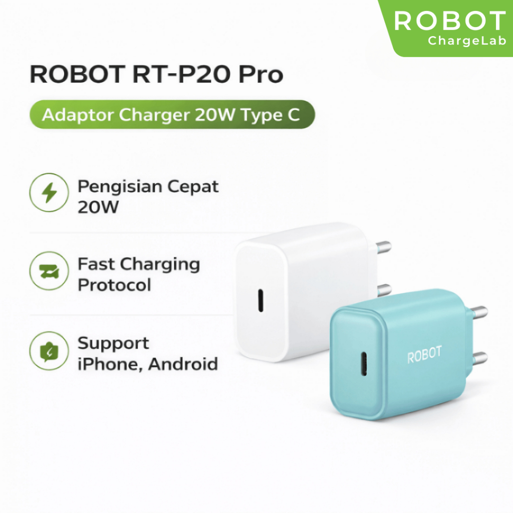 Jual ROBOT Adaptor Charger 20W Kepala Charger iPhone 17 16 15 & Android ...