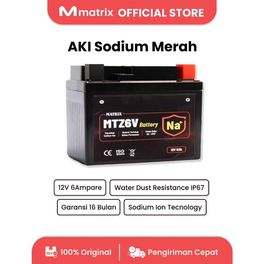 Matrix - AKI Motor Sodium Ion Merah I 12V 6Ah MTZ6V Bergaransi