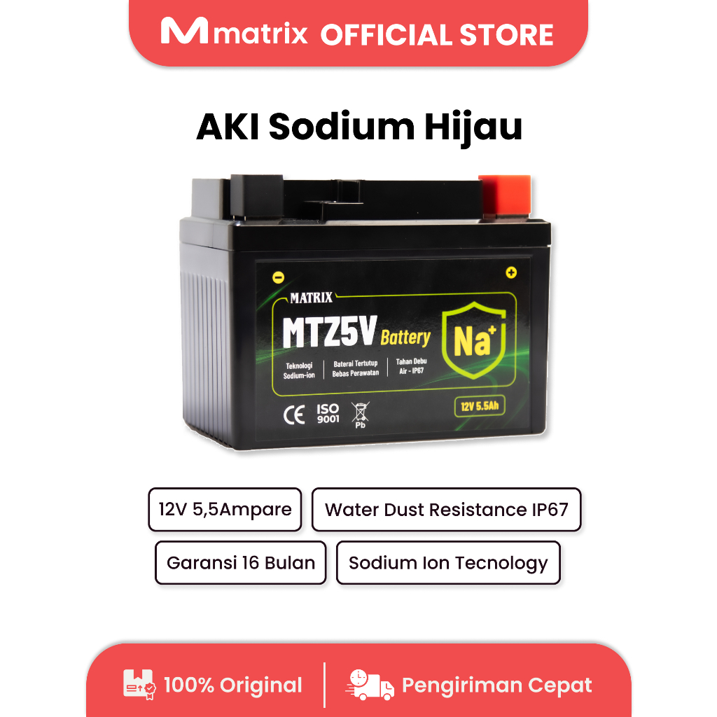 Matrix - AKI Motor Sodium Ion Hijau I 12V 5,5Ah MTZ5V Bergaransi