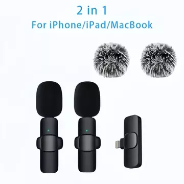 MOTOQIA Dual Mic Wireless Clip On Lavalier Mikrofon Nirkabel IOS Lightning Type C Plug Play