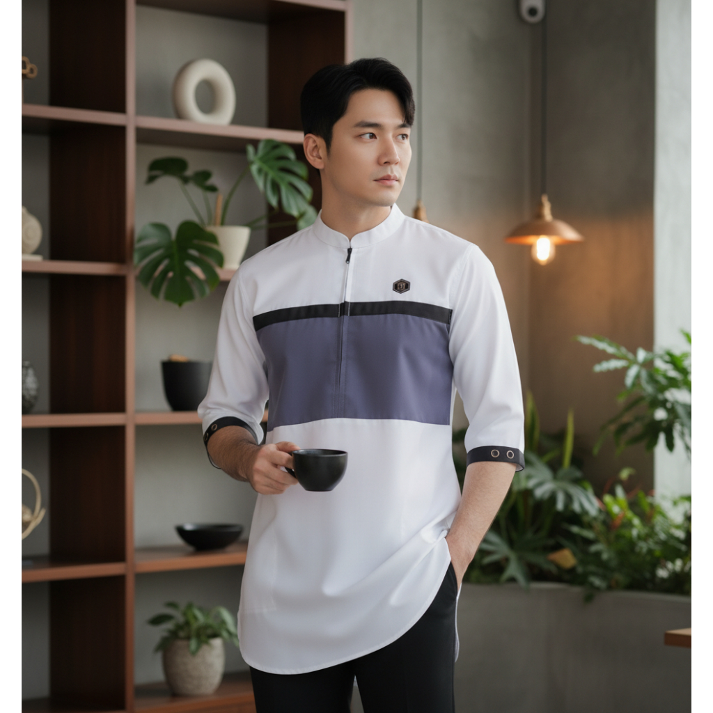 Baju Koko Kurta Pria Dewasa TRIMUJI Kerah Shanghai Putih Lengan 3/4 terbaru 2026
