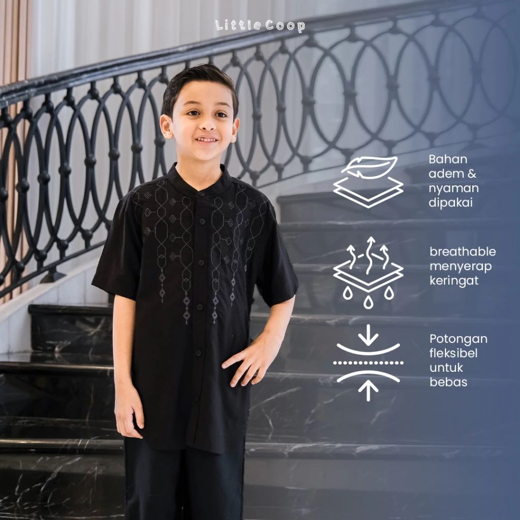 Detail bordir mewah kurta couple ayah anak lengan pendek