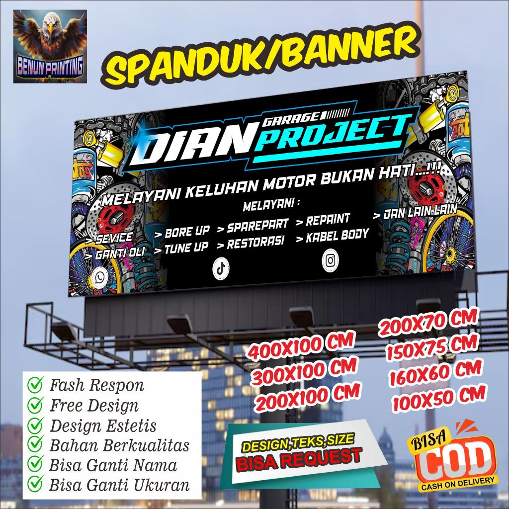 Jual Banner Spanduk Bengkel Project Custom 300X100 Cm | Shopee Indonesia