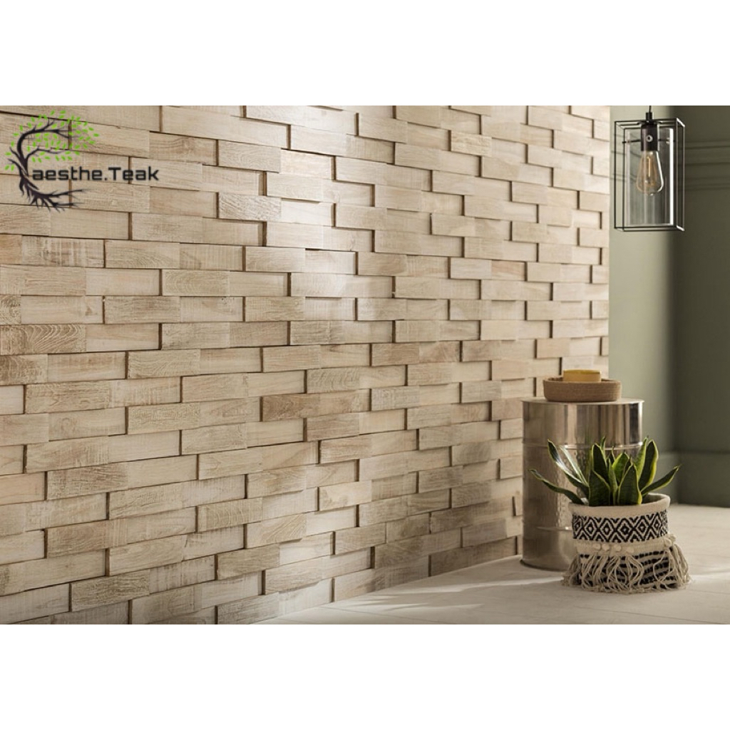 Jual Panel dinding kayu jati white washed finished ukuran 20x40x1,4cm ...