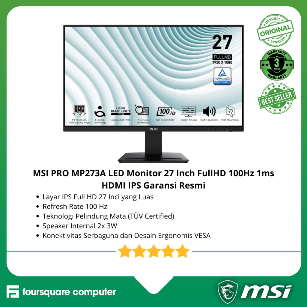 Jual MSI PRO MP273A LED Monitor 27 Inch FullHD 100Hz 1ms HDMI IPS ...