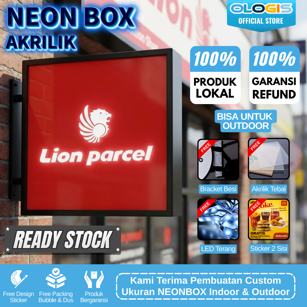 Jual (READY) Neon Box Akrilik Kotak 50 x 50 cm 1 Sisi / Reklame Plang ...