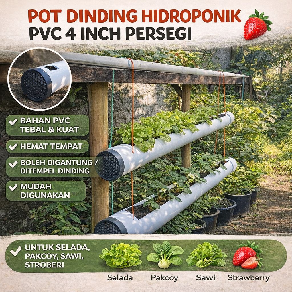 Pot Hidroponik PVC 4 Inch Horizontal – Pot Dinding Tanam Sayur 1Meter