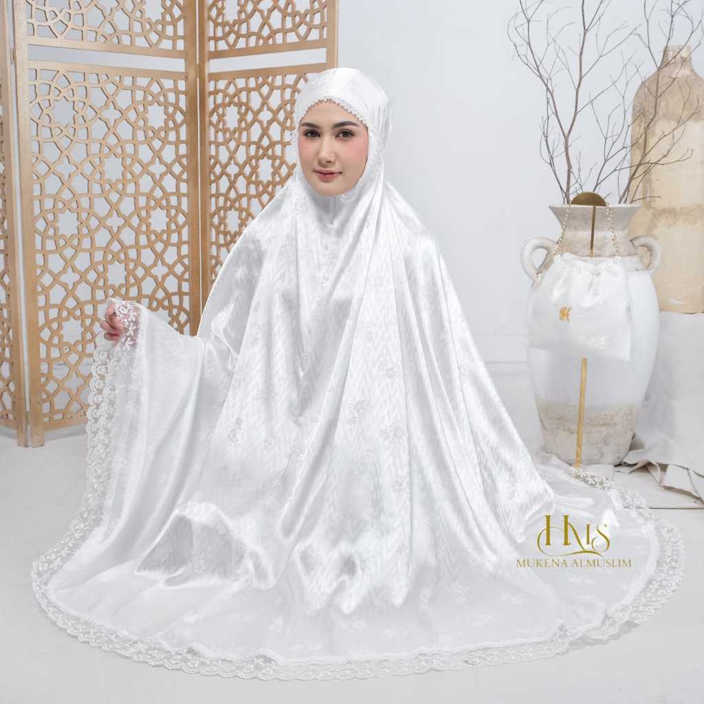 ALMUSLIM - Mukena Dewasa 2in1 Sutra Jacquard Silk Jumbo Premium Renda Mewah Sania Series